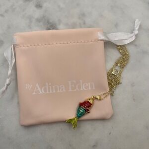 Adina Eden Dainty Fish Necklace Rainbow Enamel Pendant Charm 14K Gold Plated New